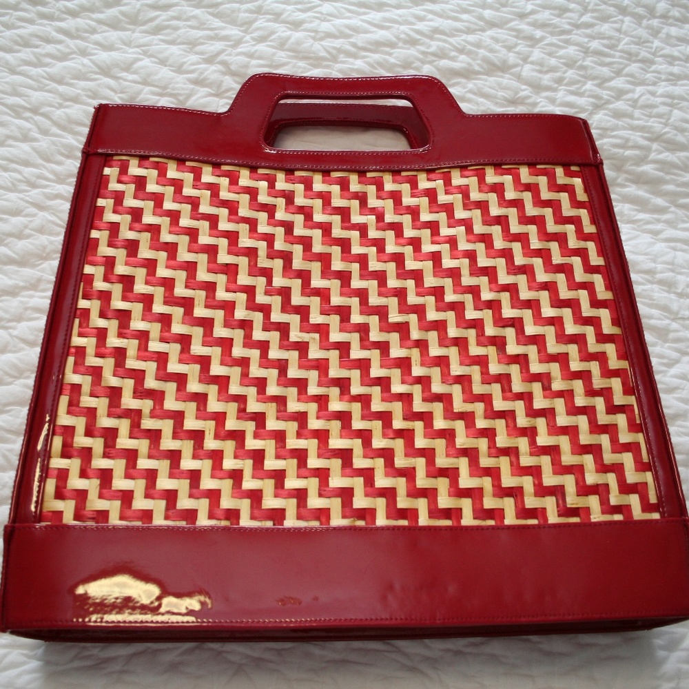 Lulu Guinness Houndstooth Ravello Red Patent HTF